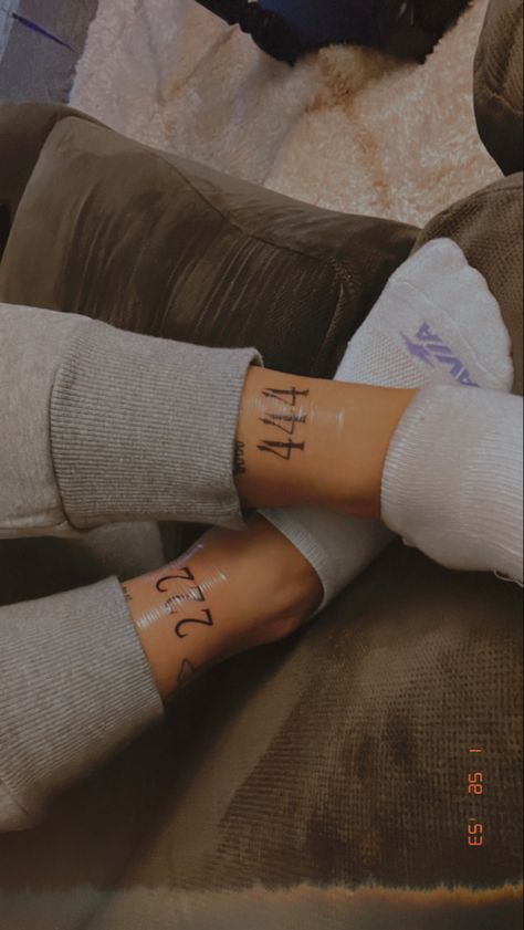 444 Tattoo On Leg, Words Above Knee Tattoos Women, Angel Numbers Wrist Tattoo, Angel Number Tattoo Ankle, Leg Number Tattoo, Angel Number Leg Tattoo, Ankle Number Tattoo, 444 Ankle Tattoo, 444 Angel Numbers Tattoo