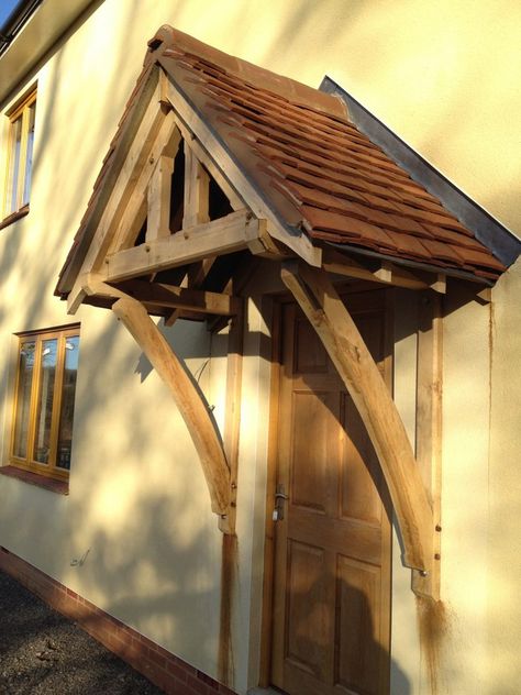 Porches | Hortus Ligneous Wooden Porch Canopy, Storm Porch Ideas Uk, Storm Porch, Oak Porches, Door Canopies, Oak Porch, Timber Frame Porch, Front Door Canopy, Porch Canopy