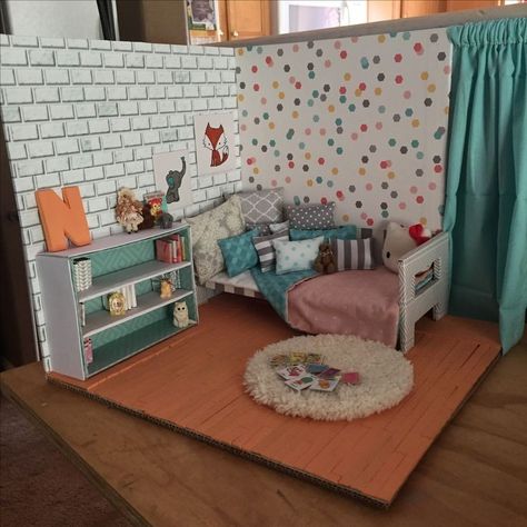 Diy Mini Room Ideas, Mini Room Diorama, Barbie Room Diy, Mini Cardboard Room, Doll Room Diy, Doll Bedroom Diy, Mini Room Diy, Paper Duck Room, Paper Doll Room