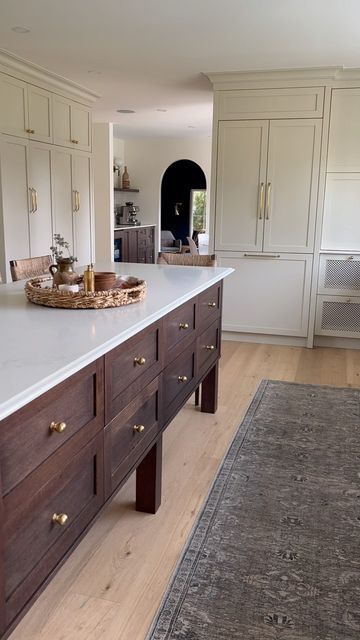 Large Kitchen Island Small Kitchen, Alice Lane Interiors Kitchen, Kitchen Island With Legs Ideas, End Seating Kitchen Island, Ogee Edge Kitchen Island, Island That Looks Like Furniture, Long Island In Kitchen, Kitchen Island With Legs Posts, Island With No Seating