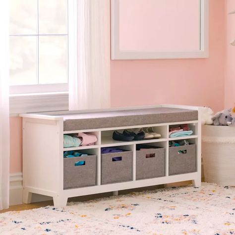 The Best Pieces From Martha Stewart's Kids' Collection Nursery Bench, Kids Storage Bench, Comfy Room, White Storage Bench, Cubby Storage Bench, Kids Shelves, Farmhouse Dining Chairs, Grey Storage, Bench Seat Cushion