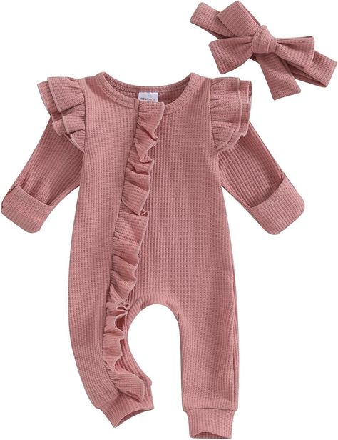 Amazon.com: FYBITBO Infant Baby Girl Clothing Ruffle Knit Romper Jumpsuit Long Sleeve Zipper Onesie Outfit Newborn Coming Home Clothes (Plain-Pink, Newborn): Clothing, Shoes & Jewelry Flat Lay Photography Fashion, Onesie Outfit, Stylish Baby Girls, Newborn Coming Home Outfit, Girls Attire, Infant Baby Girl, Knit Romper, Girls Coming Home Outfit