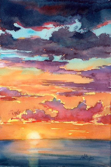 Watercolor Sunsets, Universe Watercolor, Paint Sunset, Peisaj Abstract, Drawing Nature, Fotografi Kota, Seni 2d, Paint Watercolor, Silver Linings