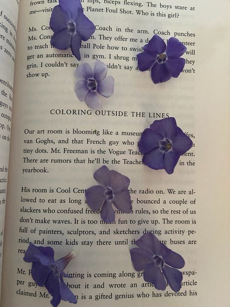 periwinkle flowers spread out on page of book. the book is speak page 77. My Little Pony Aesthetic, Pony Aesthetic, Uicideboy Wallpaper, Light Purple Wallpaper, Periwinkle Flowers, My Favorite Books, Purple Vibe, Lavender Aesthetic, 8bit Art