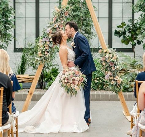 Wood Triangle Arch, Wedding Arch Wood, Wooden Wedding Arches, Wedding Arbor Rustic, Wood Triangle, Hexagon Wedding, Rustic Wedding Backdrops, Backdrop Frame, Wedding Ceremony Arch