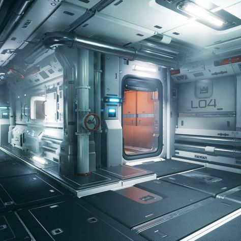 Sci Fi Rooms, Sci Fi Hallway, Space Station Interior, Scifi Interior, Spaceship Interior, Sci Fi Design, Sci Fi Environment, Spaceship Concept, Futuristic Interior