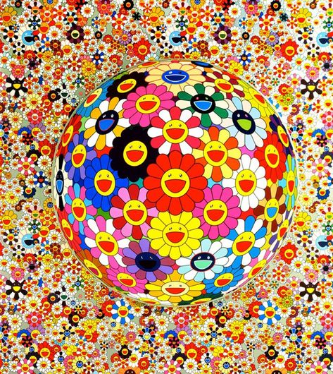 4. Takashi Murakami – Flower Ball - Contemporary urban artist Takashi Murakami presents his floral vision of crazy color and artificial style. This work dates to 2002. Murakami Artist, Takashi Murakami Art, Murakami Flower, Neo Pop, Pop Art Artists, Superflat, Beautiful Flower Drawings, Modern Pop Art, Takashi Murakami