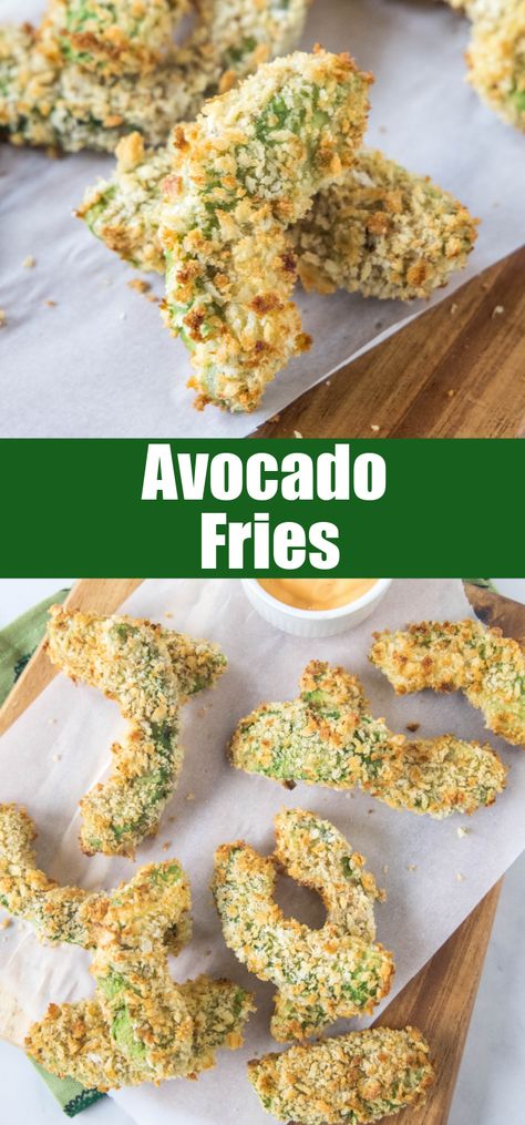 Avocado fries are crispy on the outside and warm and creamy on the inside, made in the air fryer (or oven). Don't forget the dipping sauce! Avocado Fries Air Fryer, Crispy Avocado, Avocado Fries Recipe, Fries Air Fryer, Avocado Recipes Healthy, Avocado Fries, Baked Avocado, Easy Party Food, Stuffed Avocado Healthy