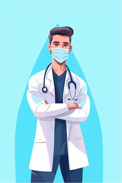 A doctor with a mask on his face stands ... | Premium Vector #Freepik #vector #surgeon #healthcare-workers #nursing-student #doctor-nurse Medical Student Drawing, Doctor Images Medical, Doctor Video, Nurse Vector, Doctor Painting, Doctor Vector, Superhero Doctor, Student Doctor, Doctor Art