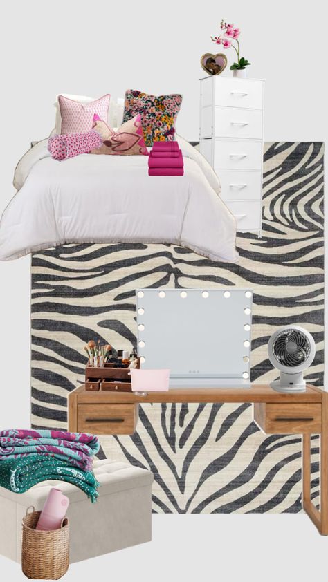 Wallpaper Ideas For Bedroom, Zebra Aesthetic, Zebra Rug, College House, Bedroom Layout, Aesthetic Decor, College Apartment, Bedroom Layouts, Room & Board