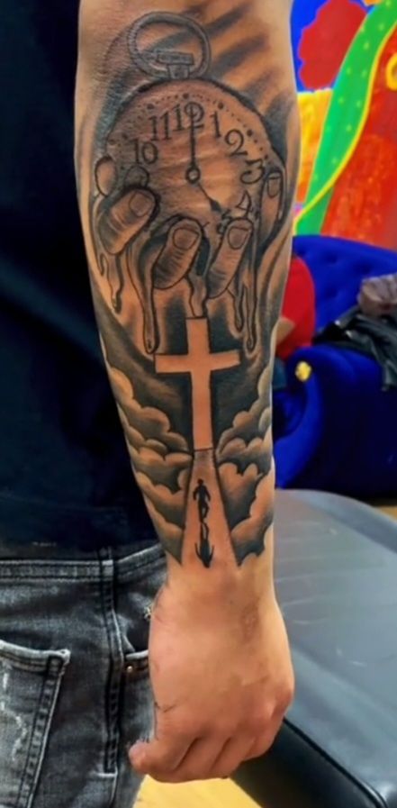 Black God Tattoo, Back Of Forearm Tattoo Men, Tuff Tattoos, Biblical Tattoos For Men, Heartless Tattoo, Forearm Name Tattoos, Back Of Forearm Tattoo, Name Tattoos On Arm, Blessed Tattoos