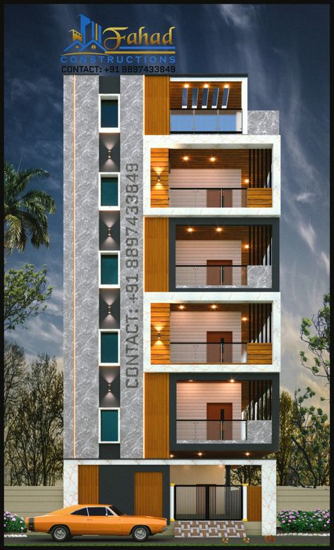 G+4 Elevation Design, Appartment Elevation Design G+4, G 4 Front Elevation Design, Facade Apartment, House Interior Design Bedroom, Modern Elevation Design, Front Building Design, Indian House Exterior Design, Front Elevation Design