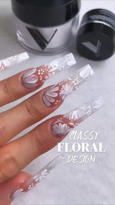 Long Acrylic Nail, Nails Long Acrylic, Acrylic Nails Cute, Acrylic Nails Long, Nail Tutorial Videos, Long Acrylic Nail Designs, Floral Nail Designs, Nail Art Designs Videos, Acrylic Nails Coffin Short