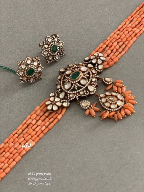 Coral Beads Jewellery Designs, Coral Beads Jewellery, Pagadala Mala, Indian Jewellery Gold, Beads Jewellery Designs, Coral Choker, Coral Jewellery, Coral Jewelry Set, Bridal Diamond Necklace