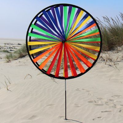 InTheBreeze Duo Wheel Ground Spinner Size: 53" H x 42" W x 14" D Giant Spinner Wheel, Crochet Rainbow Wind Spinner Free Pattern, Lawn Ornaments, Rainbow Wedding, Garden Accents, Lawn Garden, Lawn