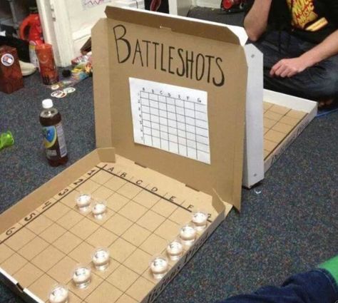 DIY Battleshots Game...all you need is 2 large pizza boxes, lots of shot glasses and LIQUOR! Battle Shots, Backyard Party Games, Drinking Game, Bachelorette Party Games, Drinking Games, Adult Games, Halloween Make, E Card, 21st Birthday