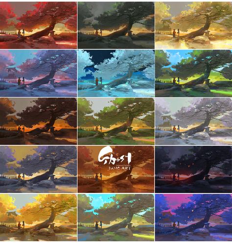 Environment Design Concept, Wenjun Lin, Background Practice, Color Practice, Idle Game, Color Concept, Color Mood, Concept Art Tutorial, Color Script