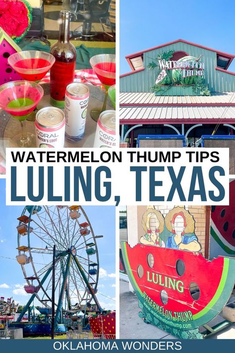 Heading to Luling, Texas? Here's what to do at the Luling Watermelon Thump held the last weekend of June every year! luling | luling texas | luling tx | luling watermelon festival | watermelon thump festival | things to do in luling texas | where to go in texas | small towns in texas | small town festivals in texas | things to do in texas in june | where to go in central texas | central texas bbq | texas bbq trail | what to do in texas | texas vacation ideas | texas luling things to do | texas Texas Vacation Ideas, Luling Texas, Things To Do In Texas, Watermelon Festival, Texas Vacation, Usa Travel Map, Texas Things, Texas Vacations, Texas Roadtrip