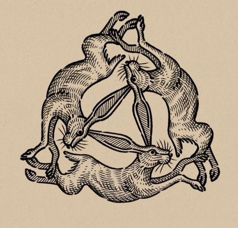 3 Hares, Ancient Art Tattoo, Etching Tattoo, Woodcut Tattoo, Minimalist Tattoo Ideas, Engraving Tattoo, Medieval Drawings, Medieval Tattoo, Woodcut Art