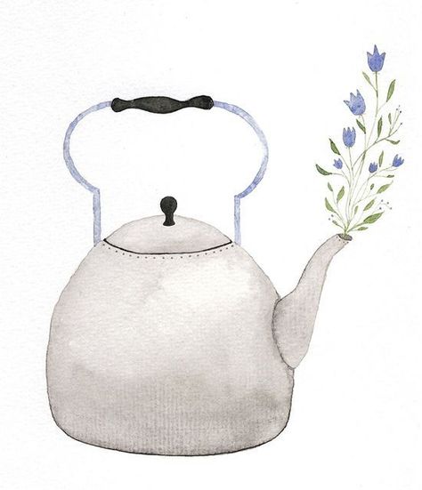 Tea Illustration, Tea Art, Tea Kettle, Food Illustrations, Kitchen Art, Cute Illustration, Art Paint, 그림 그리기, Tea Time