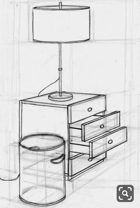 Prespective Sketches Furniture, Basic Interior Design Sketches, One Point Perspective Furniture, Interior Designing Sketches, Furniture Sketches Interiors, Interior Drawing Perspective, Drawing Furniture Interior Design, Furniture Design Sketches Drawings, Furniture Sketches Drawings