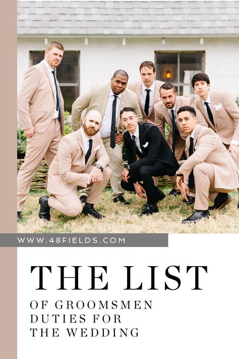 A list of most important groomsmen duties for the wedding  #weddingphotos #virginiawedding #barnwedding #rusticwedding #weddingideas #weddinginspiration #farmwedding #weddingvenue #48fields #weddingtips #weddingadvice #weddingplanning #weddingchecklist #groomsmen Groomsmen Responsibilities, Groomsmen Duties, Winter Barn Weddings, Wedding Party Groomsmen, Wedding Walk, Junior Groomsmen, Wedding March, Wedding Day Checklist, Fall Barn Wedding