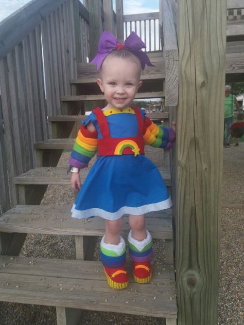 Homemade Halloween costume, Rainbow Brite Rainbow Brite Halloween Costume, Rainbow Bright Costumes, Rainbow Bright Party, Rainbow Brite Party, Rainbow Brite Birthday, Rainbow Halloween Costume, Evie Costume, Costume Rainbow, Halloween Costumes For Teens Girls