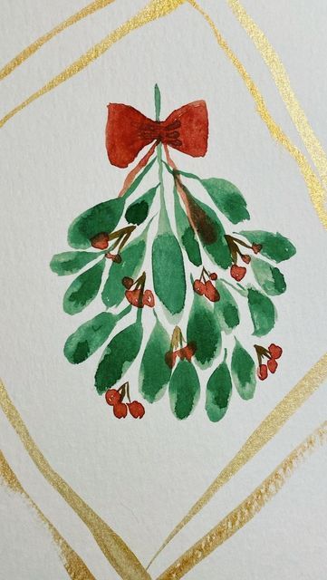 Erin✨ on Instagram: "Mistletoe … one of the 4 things I can paint! Thanks YouTube! #watercolorpainting #painting #christmas2021 #diy #diychristmas #handmadecards" Water Colour Christmas Cards Easy, Mistletoe Painting, Paintings Tutorials, Christmas Painting, Paint Night, Watercolor Christmas Cards, Watercolor Ideas, Watercolor Paintings Tutorials, Watercolor Christmas