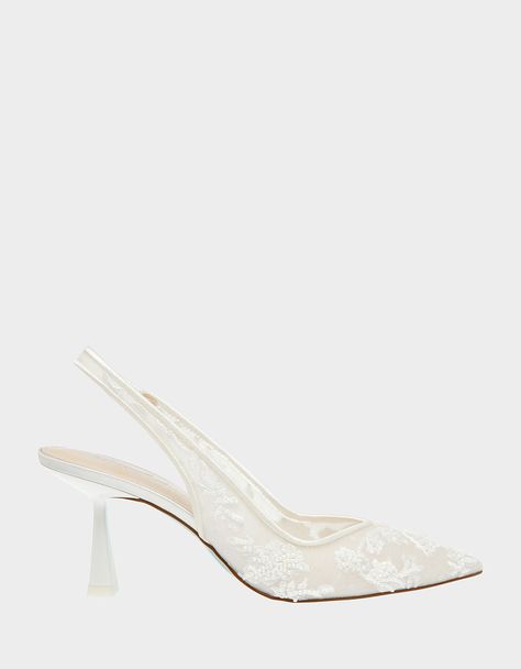 NIKKI IVORY Slingback Heels | Women's Heels – Betsey Johnson White Kitten Heels, Bride Heels, Wedding Shoes Bride, Bridal Heels, Lace Heels, Shoes Sandals Heels, Slingback Heels, 3 Inch Heels, White Heels