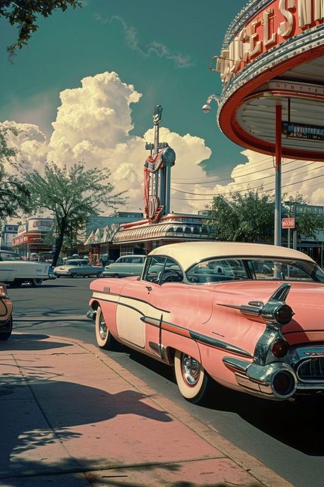 1950s America, 80s Aesthetic Wallpaper, 50s Vibes, 50s Aesthetic, 60s Aesthetic, Americana Aesthetic, Old Vintage Cars, 80s Aesthetic, Urban Landscapes