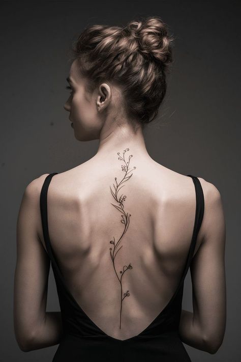 Spine tattoos have become an increasingly popular choice for women who want a design that is both beautiful and meaningful. This particular placement offers a long, elegant canvas perfect for intricate designs, quotes, or minimalist symbols. The spine’s vertical alignment lends itself well to tattoos that tell a story or embody a personal meaning. Whether you prefer a delicate floral arrangement, a powerful quote, or symbolic geometric patterns, spine tattoos provide endless possibilities for se Spinal Scar Tattoo, Spine Tattoos For Women Fine Line, Cross Spine Tattoos For Women, Christian Spine Tattoos For Women, Spine Tattoos For Women Unique, Elegant Spine Tattoos For Women, Best Spine Tattoos, Elegant Spine Tattoos, Tattoos For Women Unique