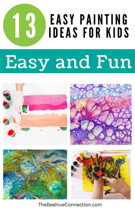 Unleash your child's creativity with these 13 fun and easy painting ideas! From finger painting to mixing color basics. There are mess-free techniques, and painting ideas, and exciting color mixing. Ideal for toddlers, preschoolers, and elementary-age children. These include kids painting, creative kids, easy art projects, fun with colors, todler art, preschool crafts, simple art for kids, family art time, and diy painting. We have crafts for kids, young artists, children's art as well. Painting Projects For Toddlers, Canvas Painting For Preschoolers, Easy Paint Ideas For Kids, Preschool Canvas Art, Toddler Canvas Painting Ideas, Art Class Ideas For Kids, Easy Kids Painting Ideas, Fun Painting Ideas For Kids, Painting Ideas For Preschool