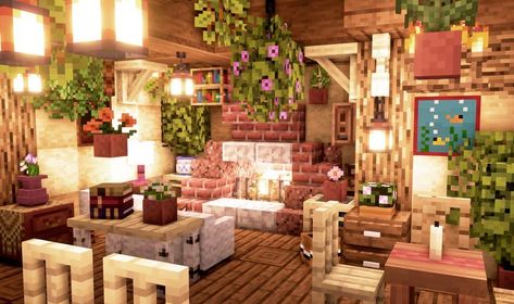 Living Room Minecraft, Minecraft Living Room Ideas, Cottage In The Mountains, Minecraft Rooms, Minecraft Living Room, Minecraft House Interior, Interior Minecraft, Playing Minecraft, Play Minecraft