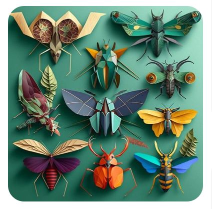 Paper Bugs Insects, Studio Roof Insects, Paper Insects, Origami Insects, Insect Crafts, Paper Art Sculpture, Paper Cutout Art, 3d Paper Art, Instruções Origami