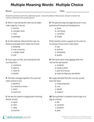 Circle the meaning of the word. Your students will practice using sentence clues to identify the meaning of homographs. Homographs are words that are spelled the same but have a different meanings. #educationdotcom Multiple Meaning Words 2nd Grade, Multiple Meaning Words Activities, Third Grade Reading Worksheets, Multiple Meaning Words Worksheet, 4th Grade Reading Worksheets, Context Clues Activities, 3rd Grade Words, Misused Words, Meaning Words