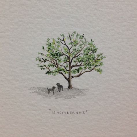 Day 287 : Special place. 28 x 30 mm. #365paintingsforants #miniature #watercolor #tree #dogs Dog Under Tree Tattoo, Tree Dog Tattoo, Color Tree Tattoo, Watercolor Tree Tattoo, Miniature Drawings, Miniature Watercolor, 15 October, Tree Tattoo Designs, Watercolor Tree