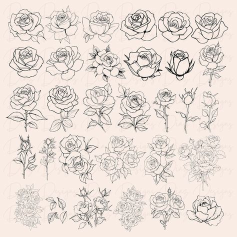 Rose Tattoo Dark Skin, Rose Chicano Art, Rose Buds Tattoo, Rose Illustration Design, Flowers Tattoos For Women, Rose Tattoo Stencil Outline, Floral Flash Tattoo, Roses Tattoo Stencil, Flower Tattoos Rose