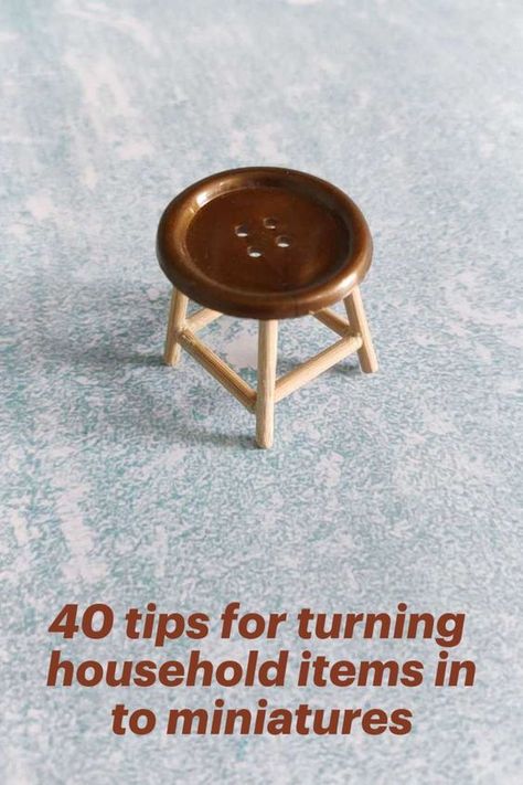 Create stunning dollhouse miniatures on a budget by transforming these 40 household items into decorative pieces. Skewer Sticks, Cute Video, Tiny Furniture, Dollhouse Miniature Tutorials, Miniature Chair, Doll Furniture Diy, Fairy Furniture, Diy Doll Miniatures, Doll House Plans