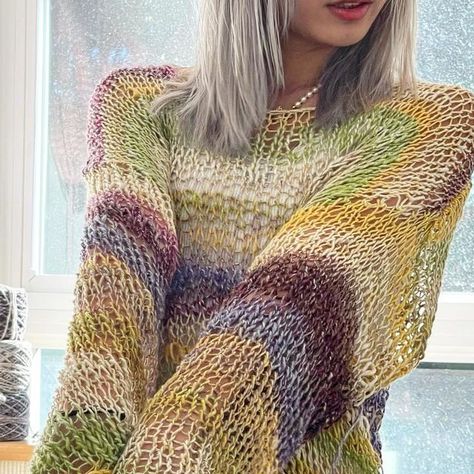 ᴋ ᴀ ʀ ᴀ on Instagram: "lemon drop open knit🍸🍋  15% off all patterns until christmas!! join me in making last minute gifts for the friends & fam🤝 this pattern only takes 3-4 days to knit up. link in bio <3  u can also buy this knit on my website if ur interested💘" Basic Open Knit Sweater, Mohair Sweater Knit Pattern, Open Cardigan Knitting Pattern, Open Knit Sweater Pattern, Handmade Knit Sweater, Loose Knit Sweater Pattern Free, Light Crochet Sweater, Loose Knit Sweater Outfit, Loose Knit Sweater Pattern