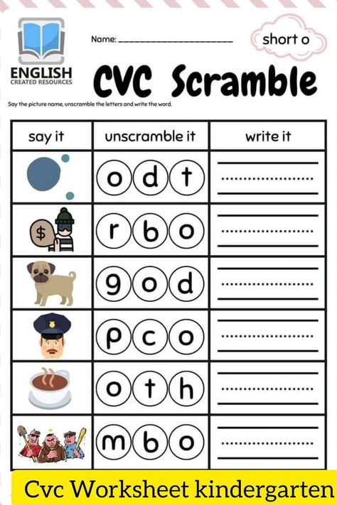 Teaching Kindergarten Writing, Short O Words, Cvc Worksheets Kindergarten, Jumbled Words, Phonics Reading Passages, Phonics Chart, Unscramble Words, Phonics Worksheets Free, Cvc Words Worksheets