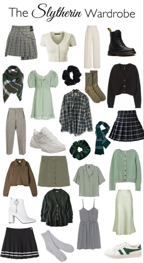 #harrypotter #fashion #clothes #wardrobe #slytherin Everyday Slytherin Outfits, Hogwarts Shifting Clothes, Slytherin Style Inspired Outfits, Hogwarts Fashion Inspired Outfits, How To Dress Like A Slytherin, Hogwarts Style Inspired Outfits, Outfit Ideas Slytherin, Slytherin Spring Outfit, Slytherin Inspired Outfits Aesthetic