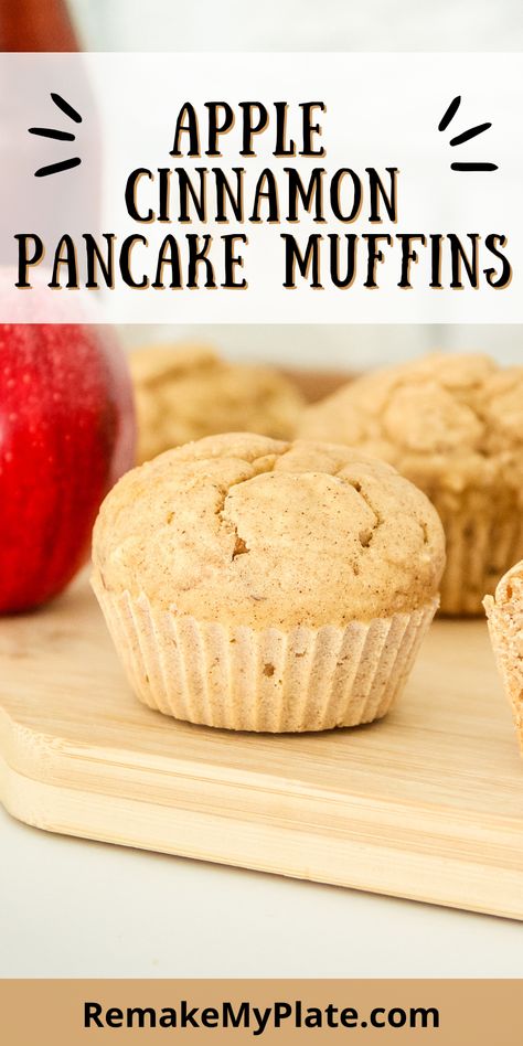 Easy Baked Pancake Muffins Recipe (Apple Cinnamon) - Remake My Plate Apple Pancake Muffins, Cinnamon Pancake Muffins, Muffins From Pancake Mix Recipes, Pancake Mix Apple Muffins, Pancake Mix Muffins Easy, Pancake Muffins Recipe, Apple Cinnamon Pancake Mix In A Jar, Pancake Muffins With Syrup Inside, Apple Breakfast Muffins