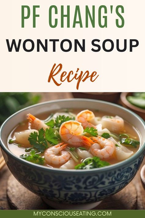 The PF Chang's Wonton Soup recipe is a staple in my repertoire for its comforting warmth and intricate flavors. The delicate wontons and the savory broth create a delightful harmony that's both light and satisfying. It's a true taste of Asian comfort! #PFChangsWontonSoup #WontonSoupRecipe Wonton Soup Slow Cooker, Wo Ton Soup, Wonton Soup With Shrimp, Hot And Sour Wonton Soup, Shrimp Wonton Soup Recipe, Wor Wonton Soup Recipe Authentic, Wonton Broth Recipe, Best Wonton Soup Recipe, Won Ton Soup Broth Recipes