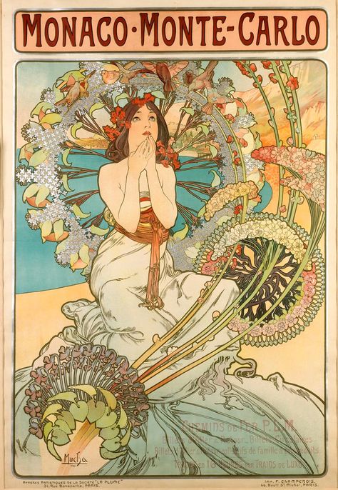 Alfonse Mucha, Nouveau Aesthetic, Art Nouveau Aesthetic, Art Nouveau Posters, Art Nouveau Mucha, Alphonse Mucha Art, Graphic Design History, Monte Carlo Monaco, Design Art Nouveau