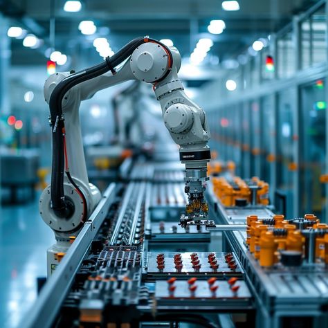 #AutomatedProductionArm: A #roboticarm precisely operates on a #manufacturing #assemblyline in an #industrialautomation setting. #robotics #automation #industry #technology #aiart #aiphoto #stockcake ⬇️ Download and 📝 Prompt 👉 https://stockcake.com/i/automated-production-arm_319400_476851 Cool Robots Technology, Robotics Aesthetic, Gin Anime, John Jones, Industrial Technology, Robotic Automation, Arm Work, Factory Architecture, Mechanical Arm