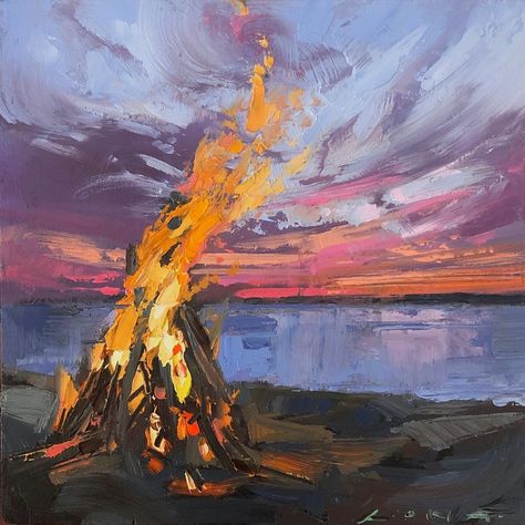 Chris Long (@long_painter) posted on Instagram: “Beach Bonfire No.11 6”x6” Oil on cradled wood panel Available on my website: chrislongpainter.com (link in profile) . #cloudscape…” • May 10, 2022 at 2:10pm UTC Narrow Paintings On Canvas, Long Canvas Ideas, Bonfire Painting, Long Canvas Painting Ideas, Acrilyc Paintings, Woods Painting, Chris Long, Long Painting, Fire Painting