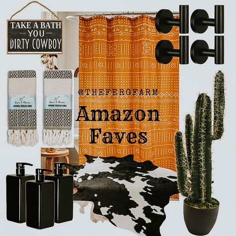 Western Boho Curtains Living Room, Southwest Bathroom Ideas Rustic, Boho Western Shower Curtain, Amazon Rustic Home Decor, Southwestern Boho Bathroom, Western Wallpaper Bathroom, Amazon Western Decor, Western Curtains Living Room, Western Bathroom Ideas Rustic