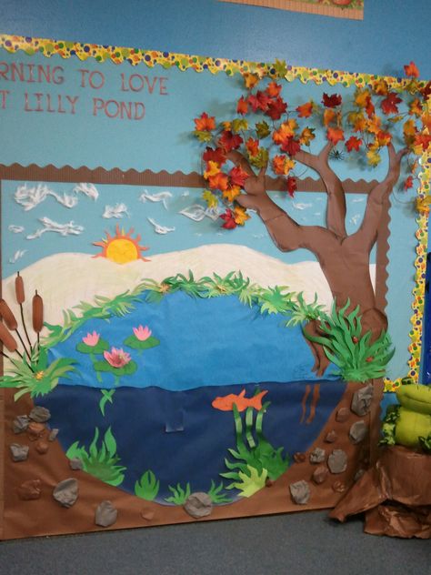 pond bulletin boards - Google Search Pond Life Theme, November Bulletin Boards, Science Bulletin Boards, Lilly Pond, Spring Bulletin, School Board Decoration, Preschool Bulletin, Frog Theme, Preschool Bulletin Boards