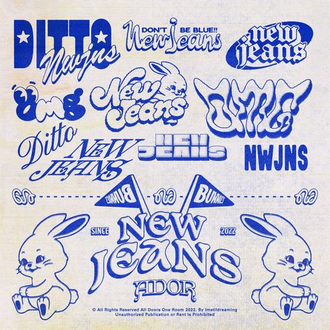 New Jeans ロゴ, Newjeans Tattoo Ideas, Newjeans Tattoo, Bunnies Newjeans, Nwjns Icon, Alfabet Font, Y2k Posters, Desain Buklet, 카드 디자인