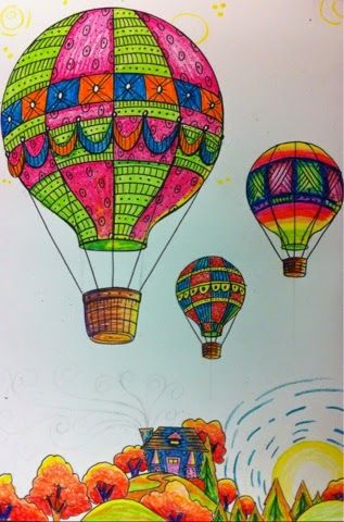 The Lost Sock : Hot Air Balloon Unit Ballon Drawing, Hot Air Balloon Drawing, Hot Air Balloons Art, Hundertwasser Art, Art Coquillage, Balloon Illustration, Balloon Painting, 6th Grade Art, 4th Grade Art